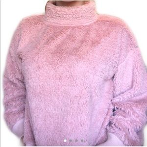 Gap pink soft furry mock neck sweater
